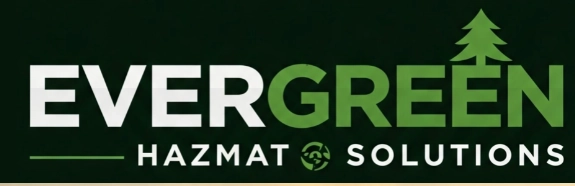 Evergreen Hazmat Solutions logo with green tree icon on a dark background