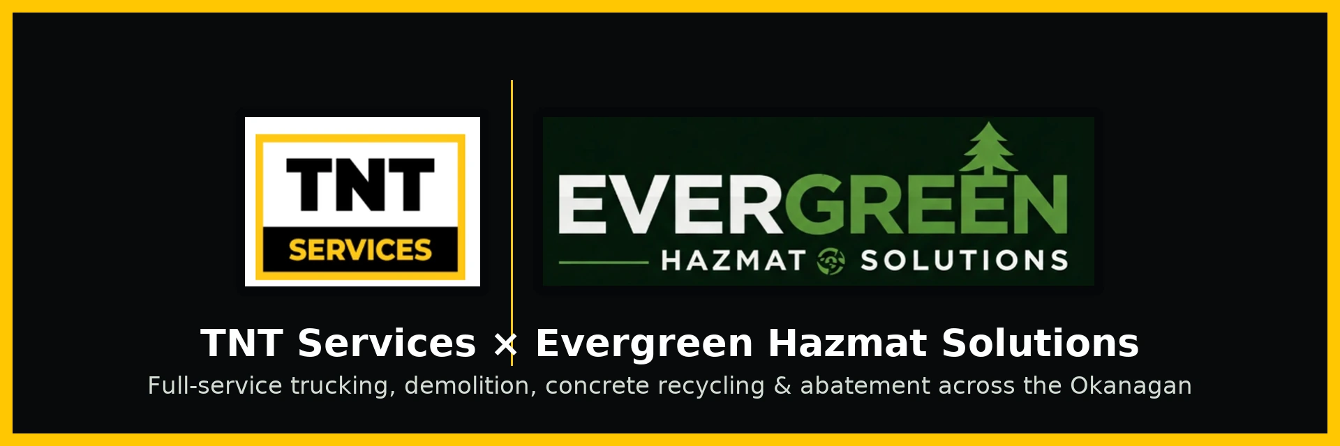 TNT Services and Evergreen Hazmat Solutions logos side by side on a dark banner